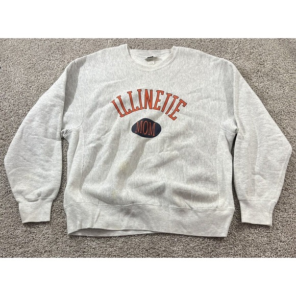 Vintage Fighting Illini Sweater Adult XL Gray University Crewneck‎ Illinette USA